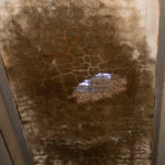 closeup on bridge pothole
